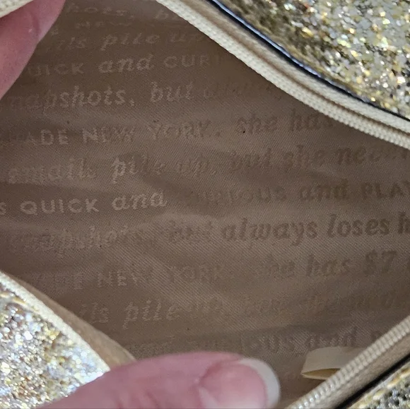 Kate Spade Story Book Gold Glitter Cosmetic Pouch - Picture 9 of 10